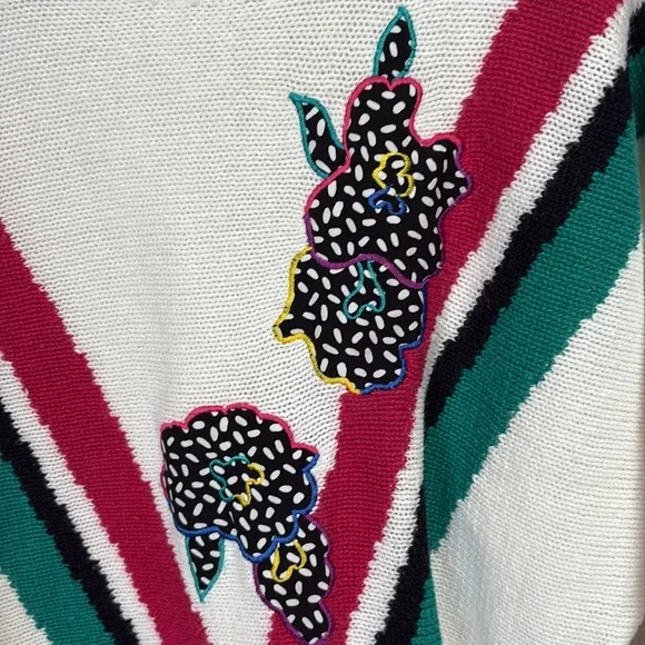 ✨ Vintage Petite Koret Knit Sweater Top/Floral Appliqué/Retro 80s 90s/sz PMedium - Picture 4 of 8
